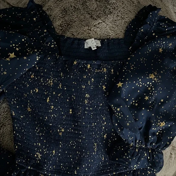 RARE Ivy City Co Starry Nights Midnight Blue Gold Dress - Picture 2 of 4